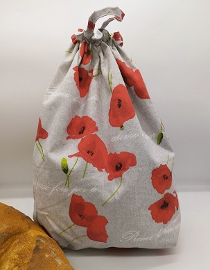 Frissentartó kenyeres zsák - szürke pipacsos