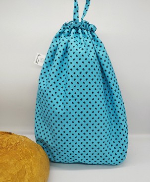 Frissentartó kenyeres zsák - türkiz alapon fekete virágok