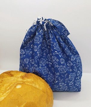 Frissentartó kenyeres zsák - kék virágos
