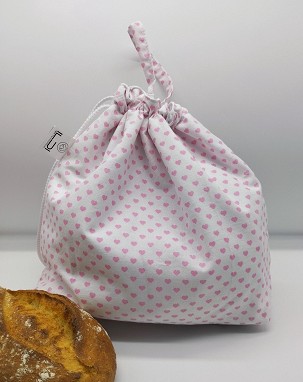 Frissentartó kenyeres zsák - rózsaszín szívek