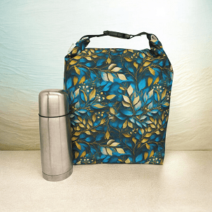 Uzsonnás táska - türkiz, arany levelek